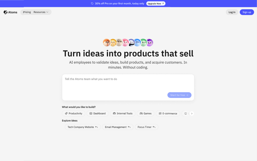 Homepage with top banner for the offer