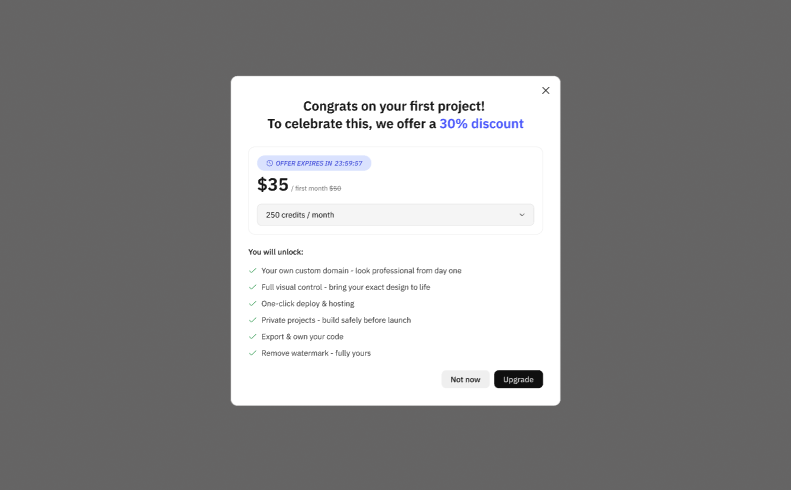 Discount modal shown after first preview